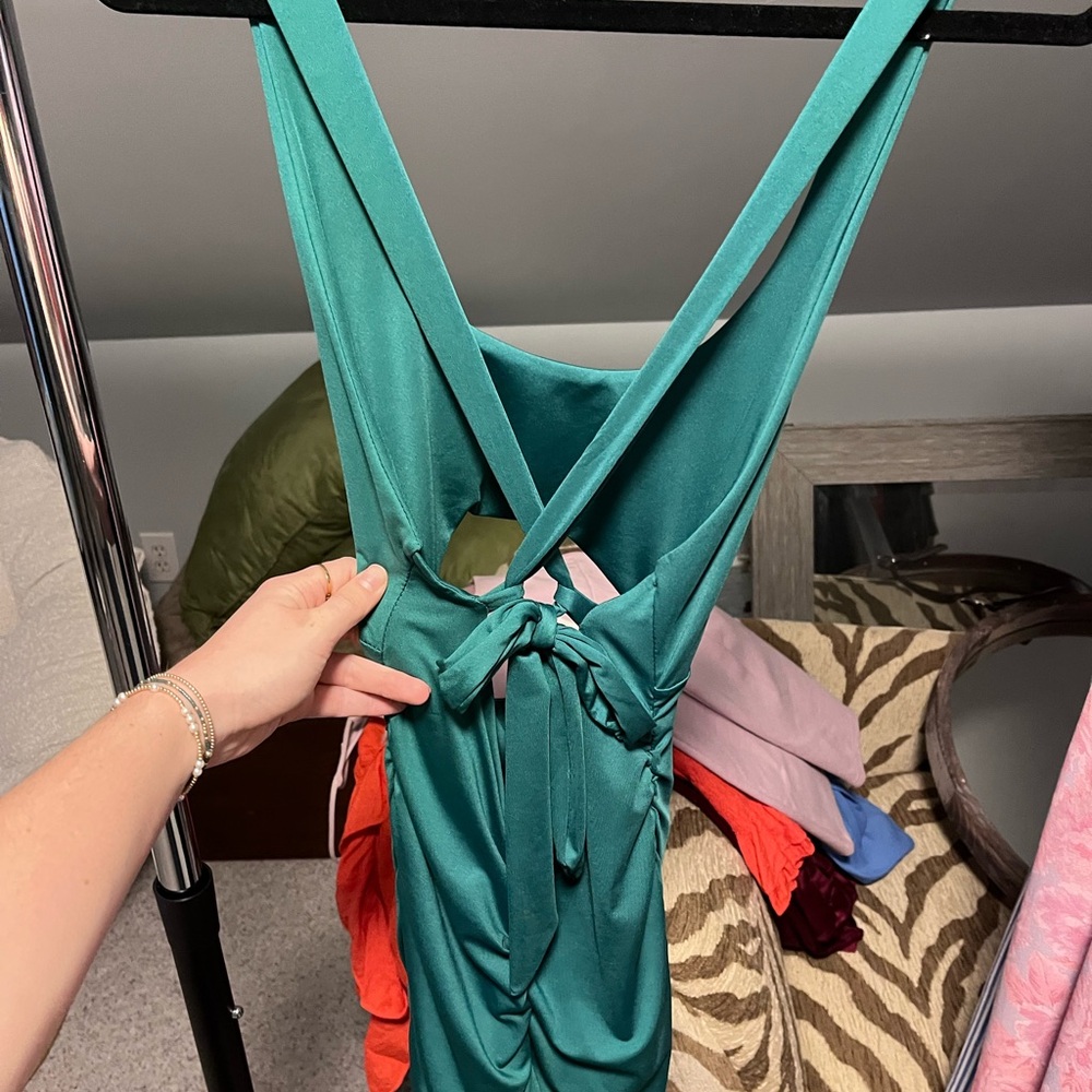 Teal Sleeveless Dress with Tie Back